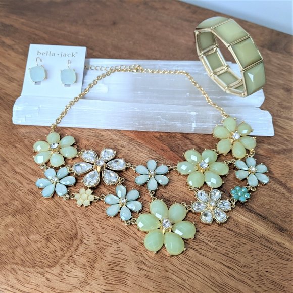 💚 Statement Necklace Bracelet Earring SET - Picture 11 of 16